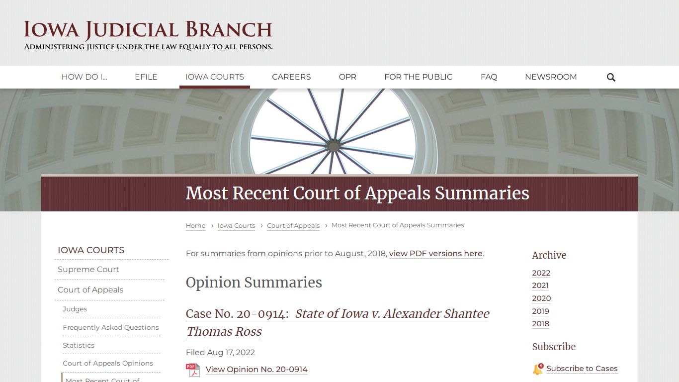 Most Recent Court of Appeals Summaries | Iowa Judicial Branch