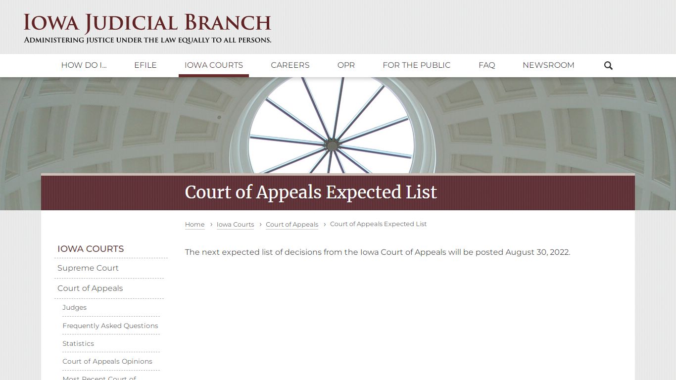 Court of Appeals Expected List | Iowa Judicial Branch