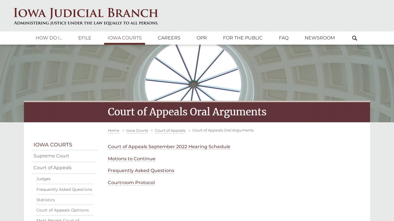 Court of Appeals Oral Argument Schedule | Iowa Judicial Branch